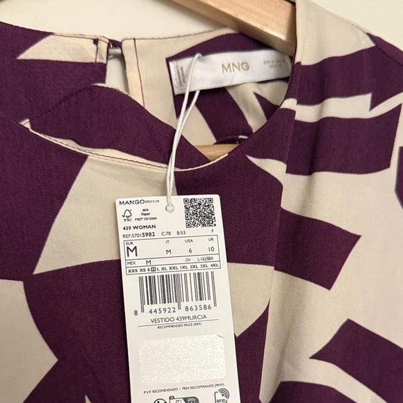 NWT - MNG Mango Belted Mini Dress | Purple Cream Abstract Print - Medium - Picture 2 of 5